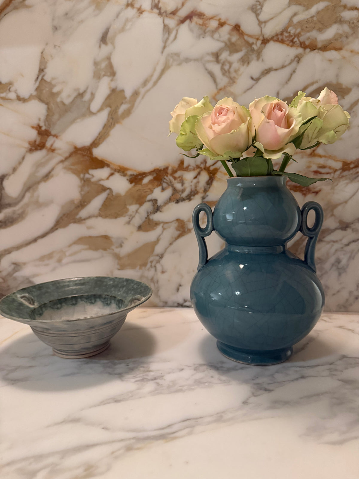 Crackle Glazed Twin Handled Vase