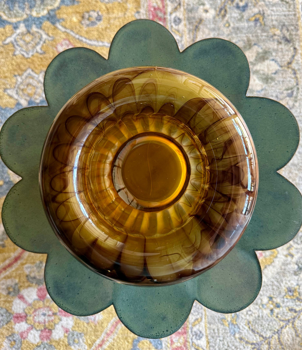 Ribbed Amber Cloud Glass Bowl - George Davidson