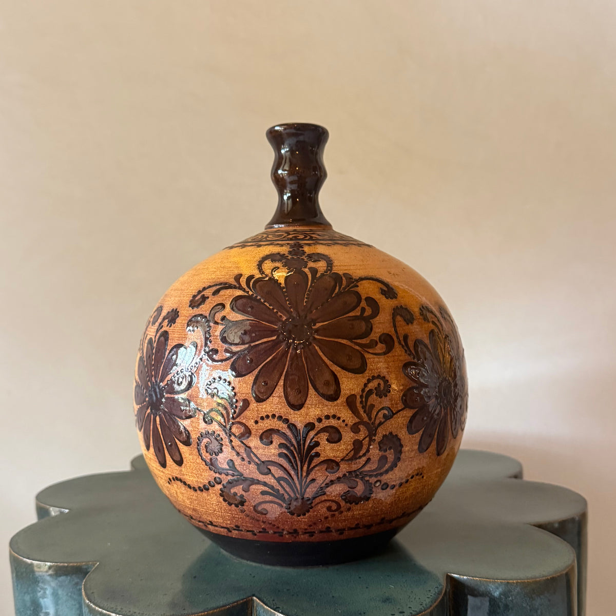 French Hand Painted Pottery Vessel
