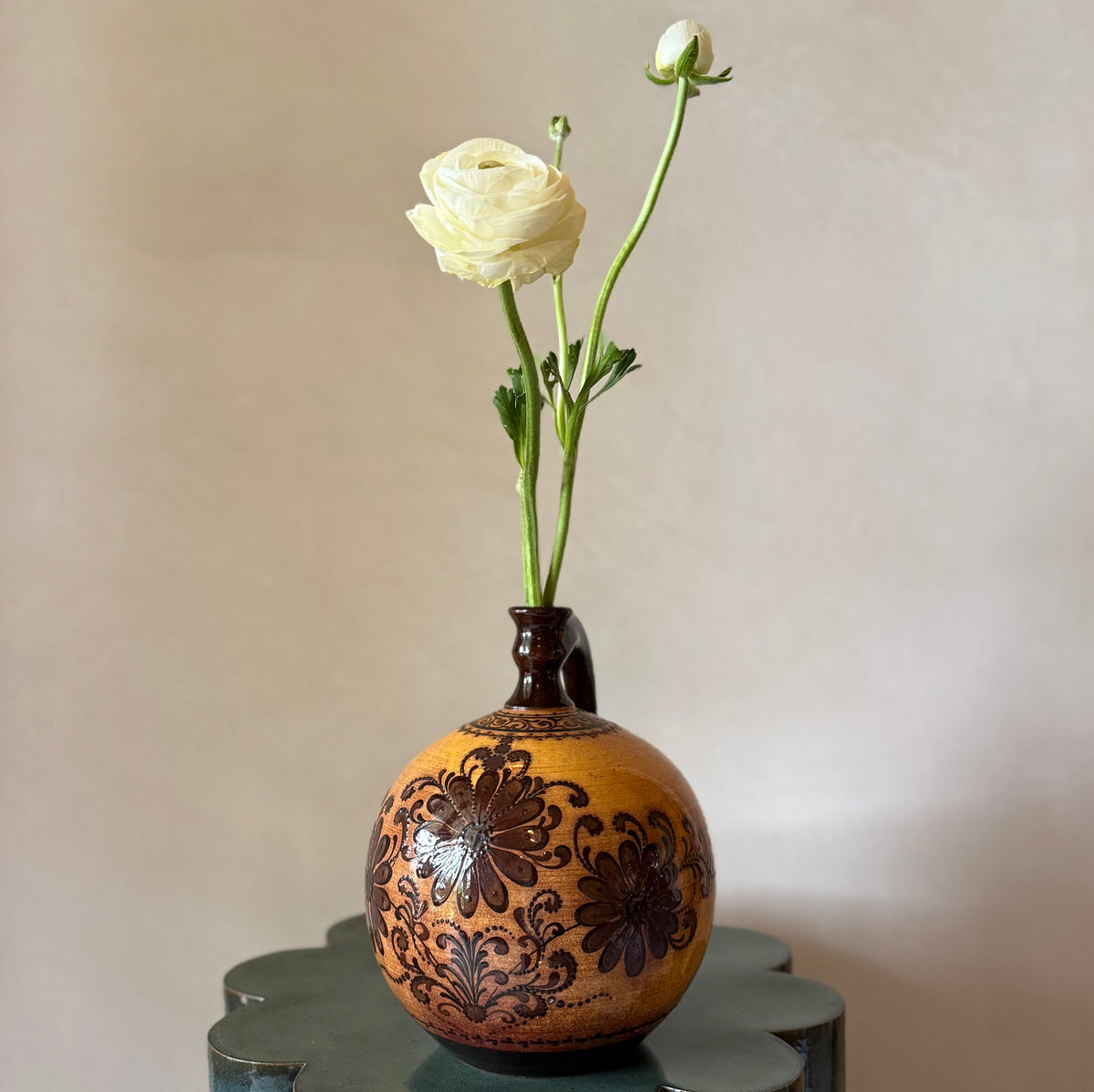 French Hand Painted Pottery Vessel