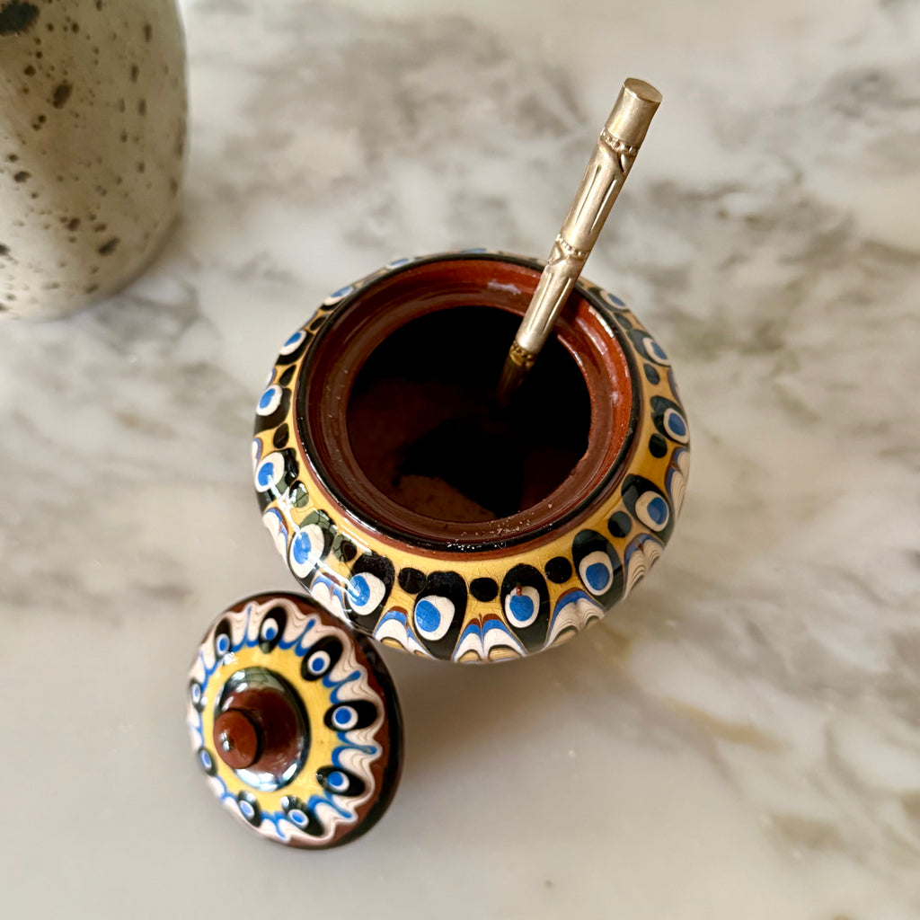 Small Bulgarian Lidded Vessel - Troyan Pottery, c1960s