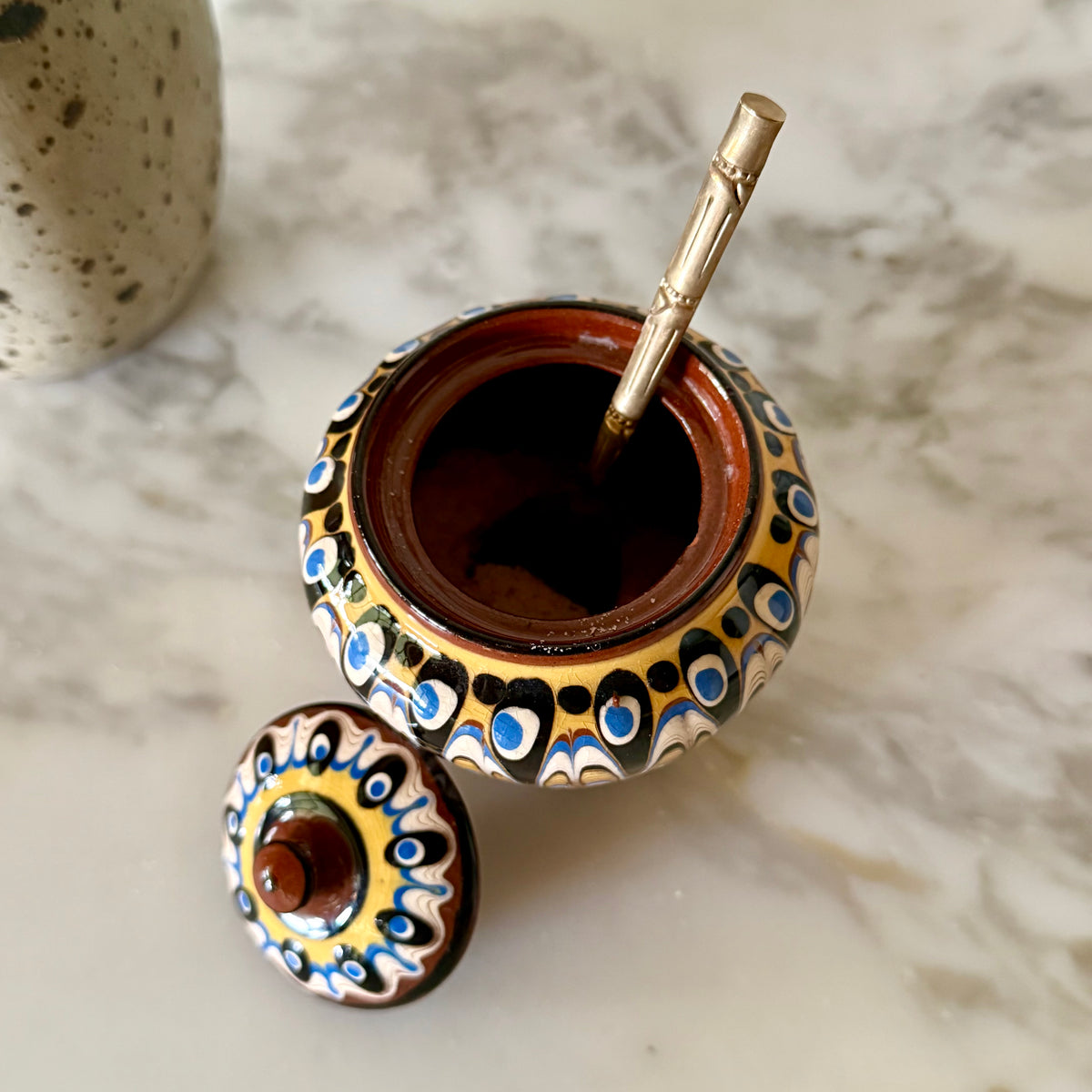 Small Bulgarian Lidded Vessel - Troyan Pottery, c1960s