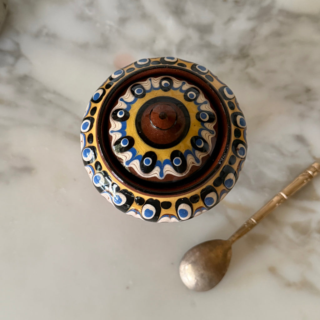 Small Bulgarian Lidded Vessel - Troyan Pottery, c1960s