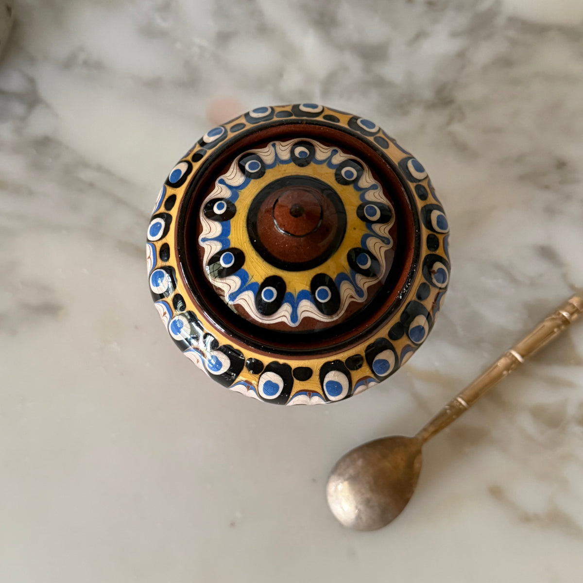 Small Bulgarian Lidded Vessel - Troyan Pottery, c1960s