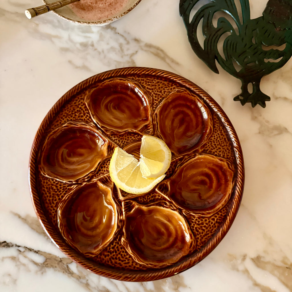 French Saint-Clement Glazed Ceramic Oyster Plate