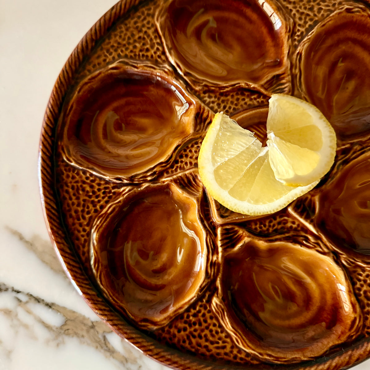 French Saint-Clement Glazed Ceramic Oyster Plate