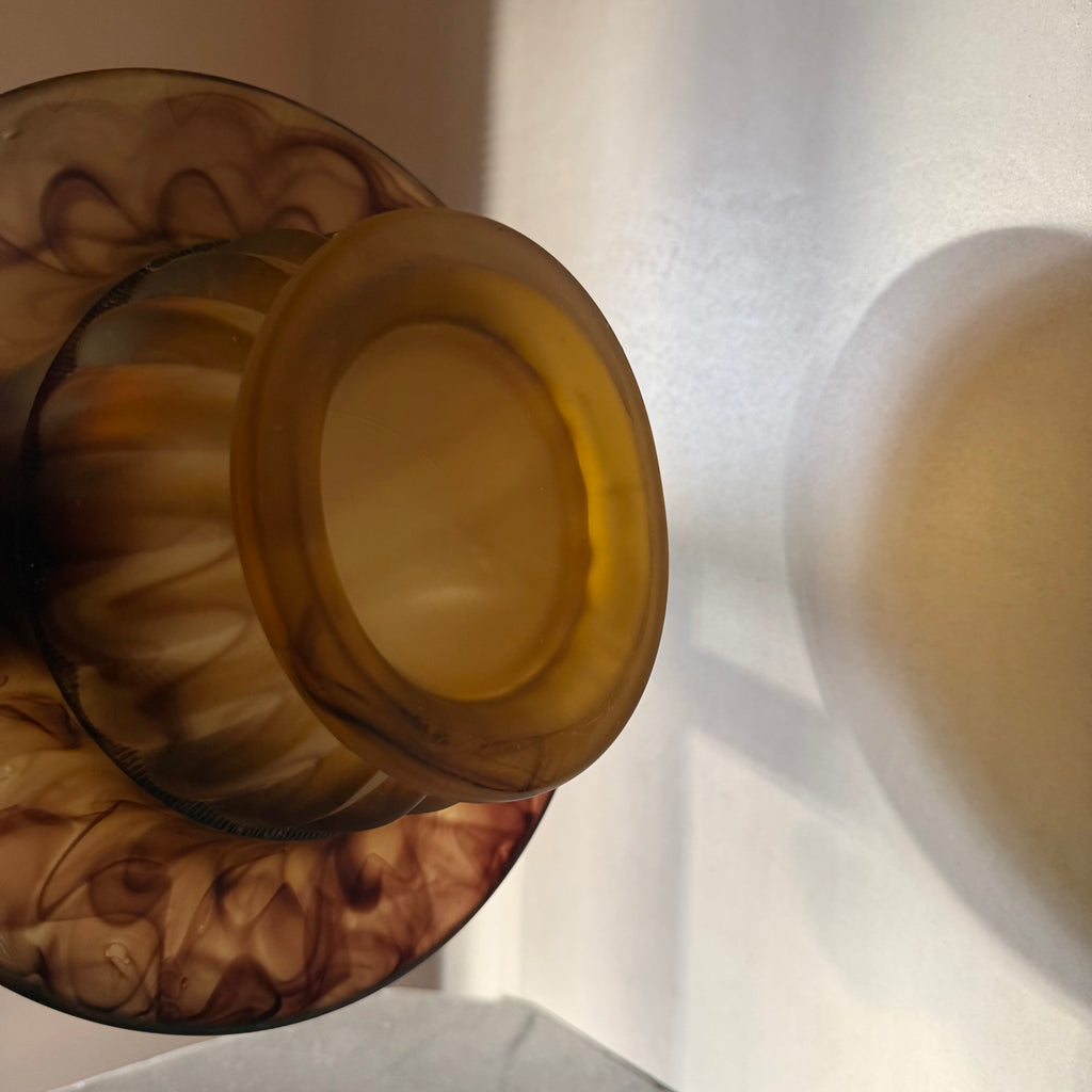 Ribbed Amber Cloud Glass Bowl - George Davidson