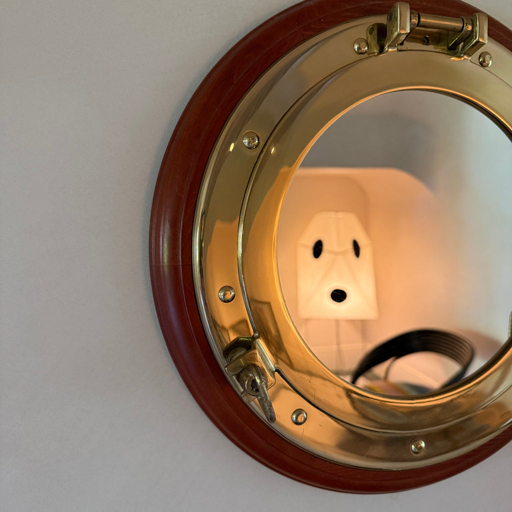 Solid Brass and Wood Porthole Mirror