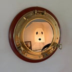 Solid Brass and Wood Porthole Mirror