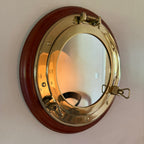 Solid Brass and Wood Porthole Mirror