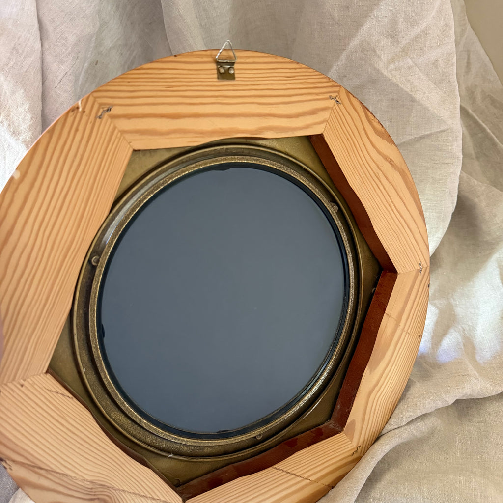 Solid Brass and Wood Porthole Mirror
