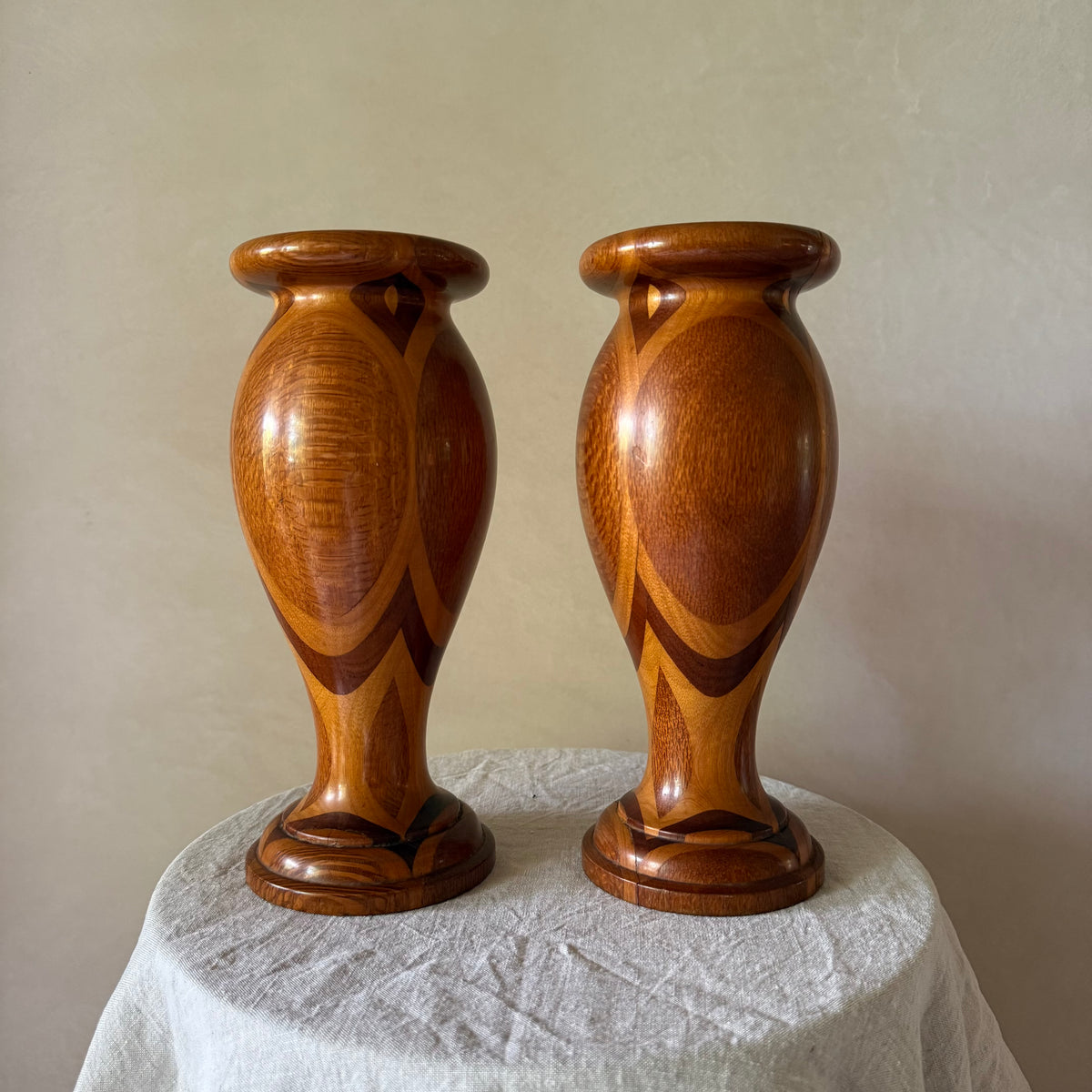 Pair of Turned Wooden Vases