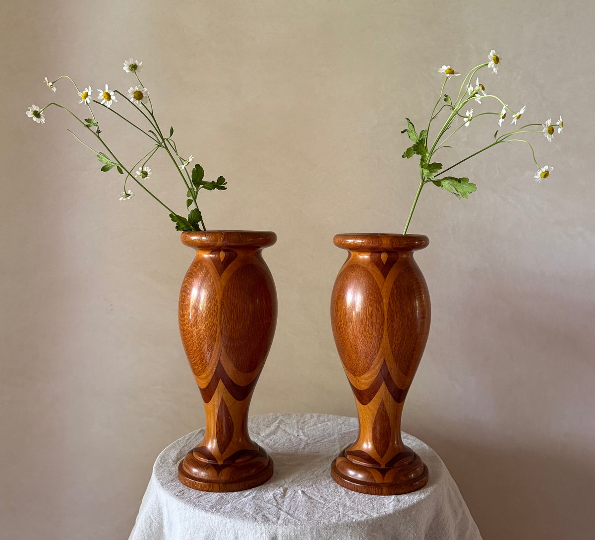 Pair of Turned Wooden Vases